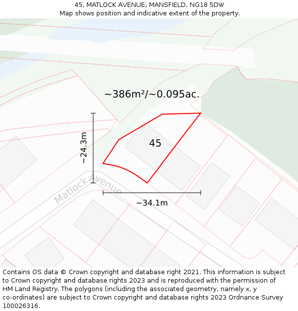 45, MATLOCK AVENUE, MANSFIELD, NG18 5DW: Plot and title map