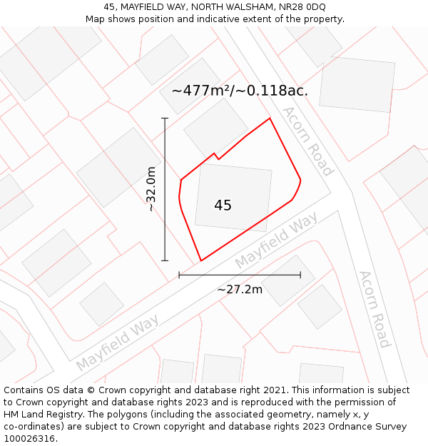 45, MAYFIELD WAY, NORTH WALSHAM, NR28 0DQ: Plot and title map