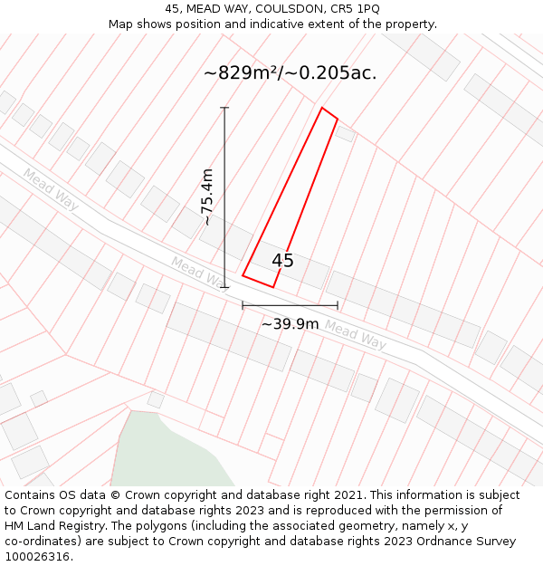 45, MEAD WAY, COULSDON, CR5 1PQ: Plot and title map
