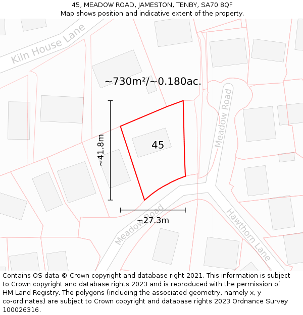 45, MEADOW ROAD, JAMESTON, TENBY, SA70 8QF: Plot and title map