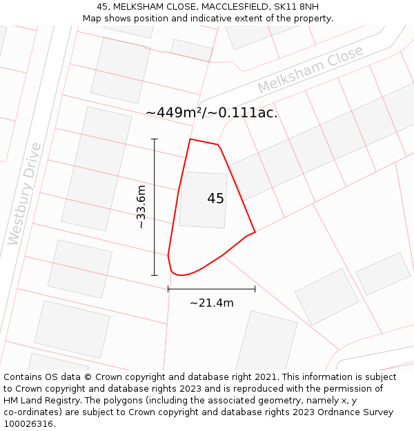 45, MELKSHAM CLOSE, MACCLESFIELD, SK11 8NH: Plot and title map