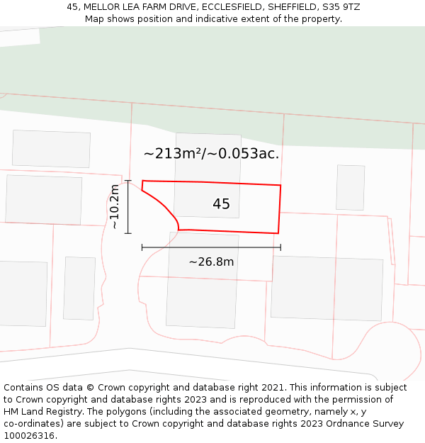 45, MELLOR LEA FARM DRIVE, ECCLESFIELD, SHEFFIELD, S35 9TZ: Plot and title map