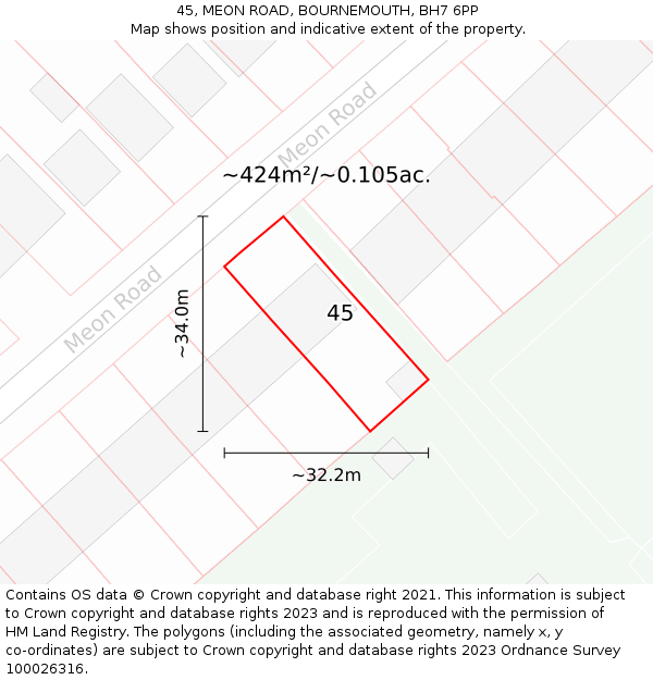 45, MEON ROAD, BOURNEMOUTH, BH7 6PP: Plot and title map