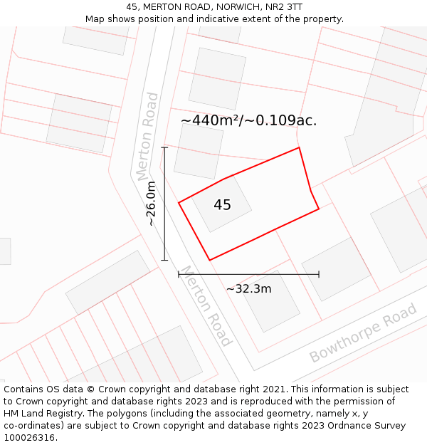 45, MERTON ROAD, NORWICH, NR2 3TT: Plot and title map