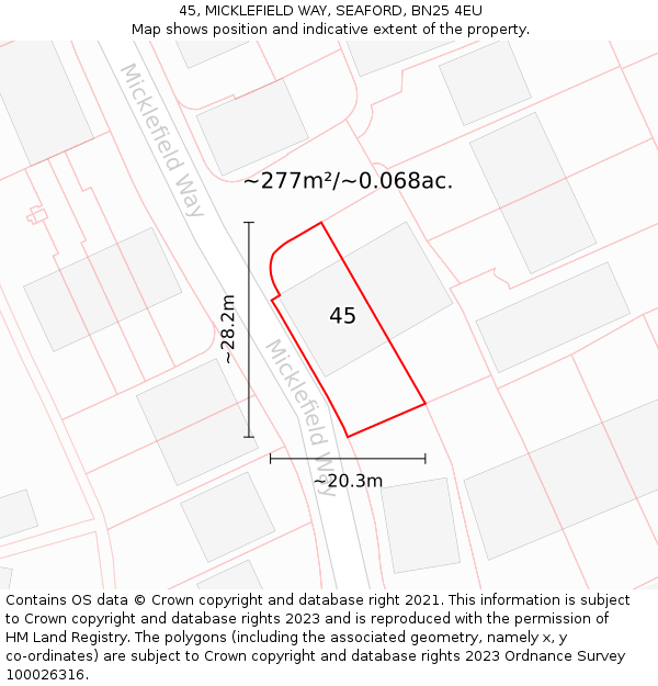 45, MICKLEFIELD WAY, SEAFORD, BN25 4EU: Plot and title map