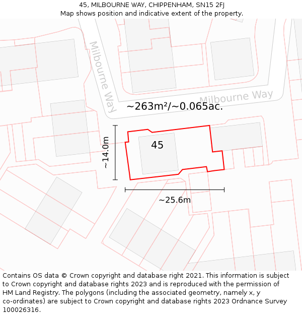 45, MILBOURNE WAY, CHIPPENHAM, SN15 2FJ: Plot and title map