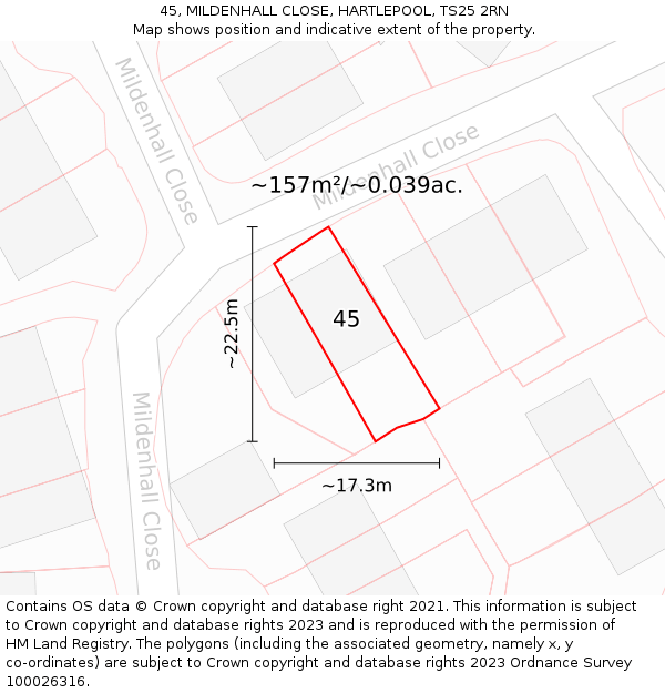 45, MILDENHALL CLOSE, HARTLEPOOL, TS25 2RN: Plot and title map