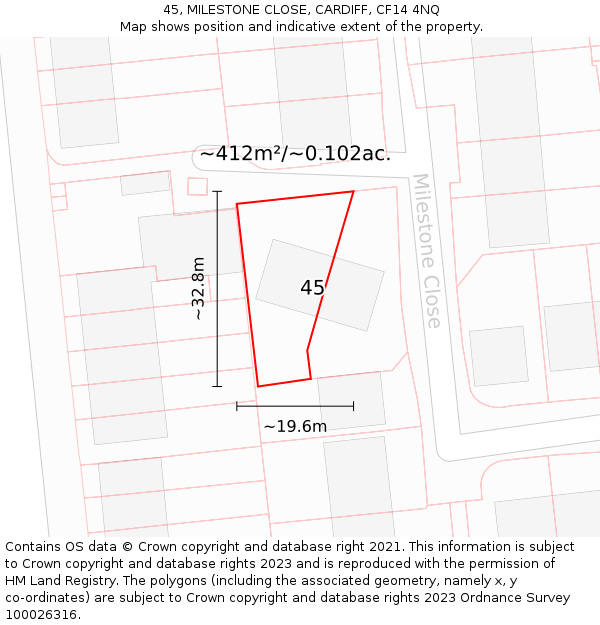45, MILESTONE CLOSE, CARDIFF, CF14 4NQ: Plot and title map