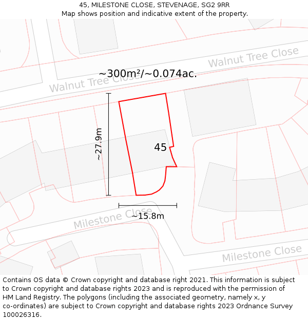45, MILESTONE CLOSE, STEVENAGE, SG2 9RR: Plot and title map