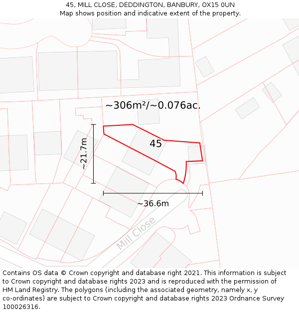 45, MILL CLOSE, DEDDINGTON, BANBURY, OX15 0UN: Plot and title map