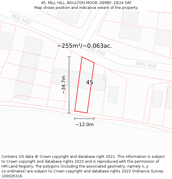 45, MILL HILL, BOULTON MOOR, DERBY, DE24 5AF: Plot and title map