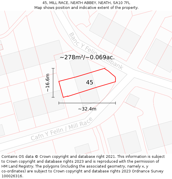 45, MILL RACE, NEATH ABBEY, NEATH, SA10 7FL: Plot and title map