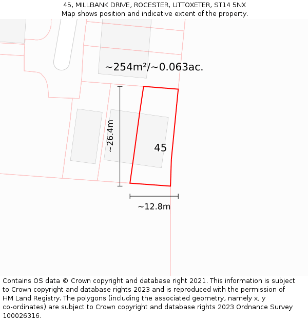 45, MILLBANK DRIVE, ROCESTER, UTTOXETER, ST14 5NX: Plot and title map