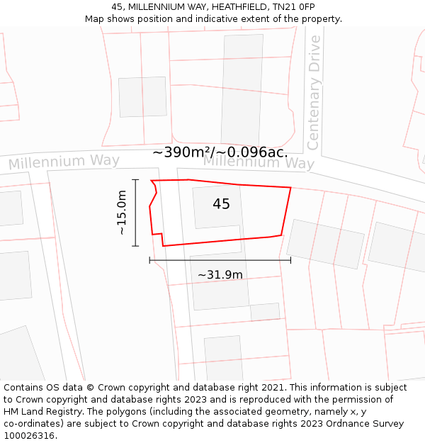 45, MILLENNIUM WAY, HEATHFIELD, TN21 0FP: Plot and title map