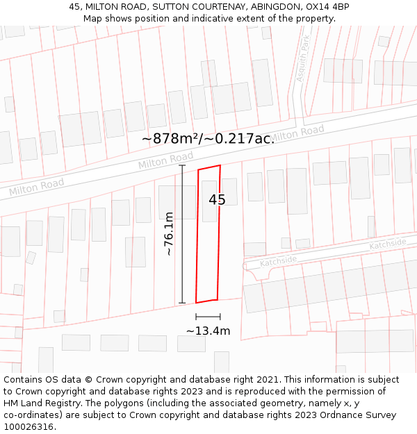 45, MILTON ROAD, SUTTON COURTENAY, ABINGDON, OX14 4BP: Plot and title map