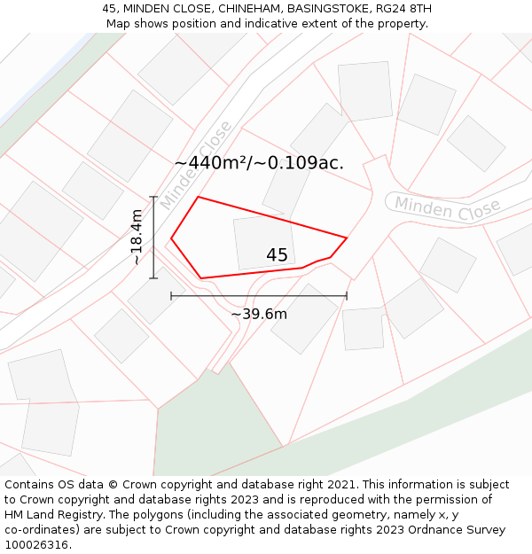 45, MINDEN CLOSE, CHINEHAM, BASINGSTOKE, RG24 8TH: Plot and title map