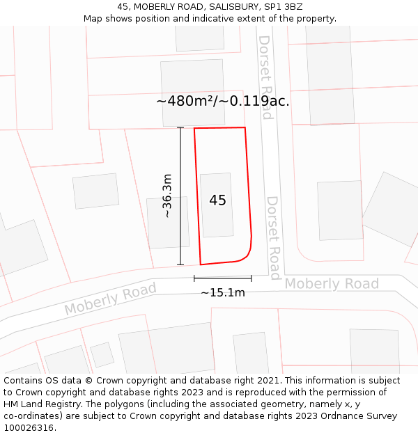 45, MOBERLY ROAD, SALISBURY, SP1 3BZ: Plot and title map