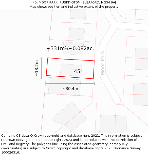 45, MOOR PARK, RUSKINGTON, SLEAFORD, NG34 9AJ: Plot and title map