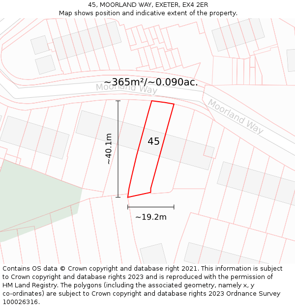 45, MOORLAND WAY, EXETER, EX4 2ER: Plot and title map