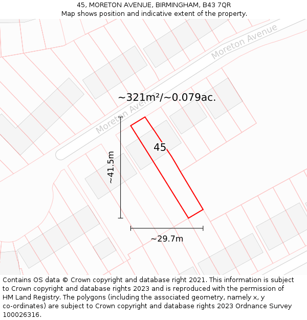 45, MORETON AVENUE, BIRMINGHAM, B43 7QR: Plot and title map