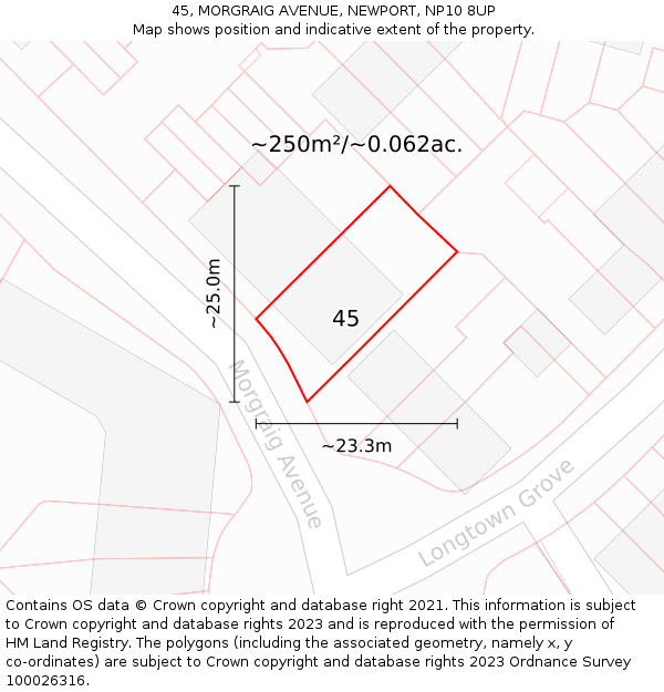 45, MORGRAIG AVENUE, NEWPORT, NP10 8UP: Plot and title map