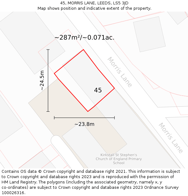 45, MORRIS LANE, LEEDS, LS5 3JD: Plot and title map