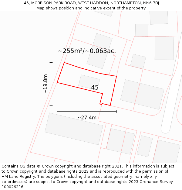 45, MORRISON PARK ROAD, WEST HADDON, NORTHAMPTON, NN6 7BJ: Plot and title map