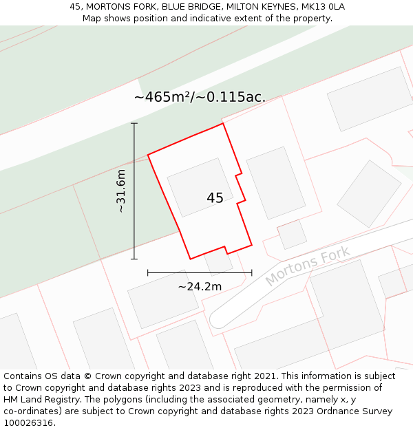 45, MORTONS FORK, BLUE BRIDGE, MILTON KEYNES, MK13 0LA: Plot and title map