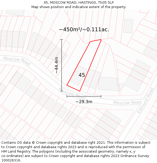 45, MOSCOW ROAD, HASTINGS, TN35 5LP: Plot and title map