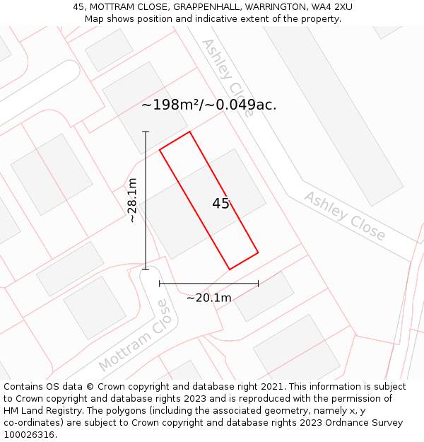 45, MOTTRAM CLOSE, GRAPPENHALL, WARRINGTON, WA4 2XU: Plot and title map