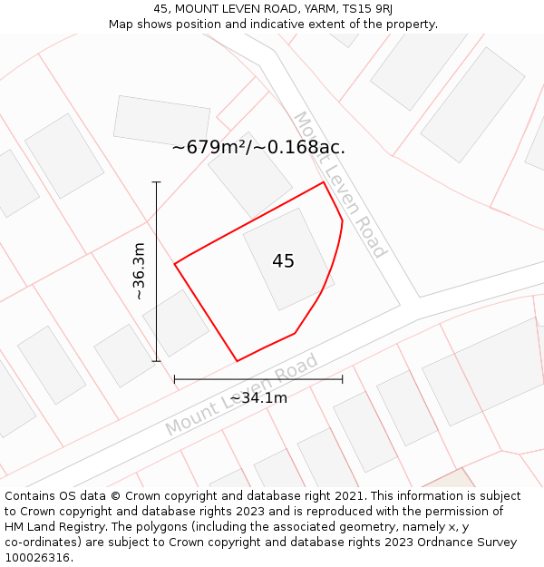 45, MOUNT LEVEN ROAD, YARM, TS15 9RJ: Plot and title map