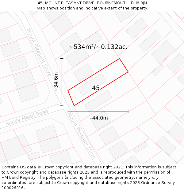 45, MOUNT PLEASANT DRIVE, BOURNEMOUTH, BH8 9JN: Plot and title map