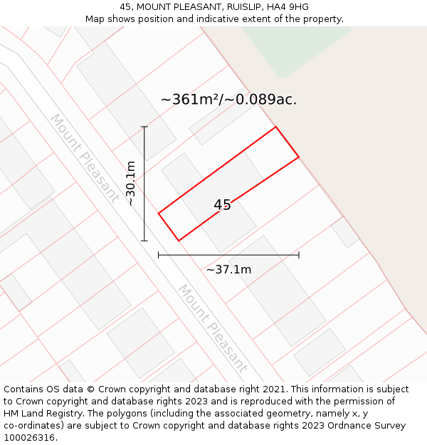 45, MOUNT PLEASANT, RUISLIP, HA4 9HG: Plot and title map