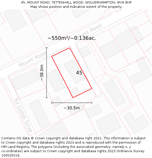 45, MOUNT ROAD, TETTENHALL WOOD, WOLVERHAMPTON, WV6 8HP: Plot and title map