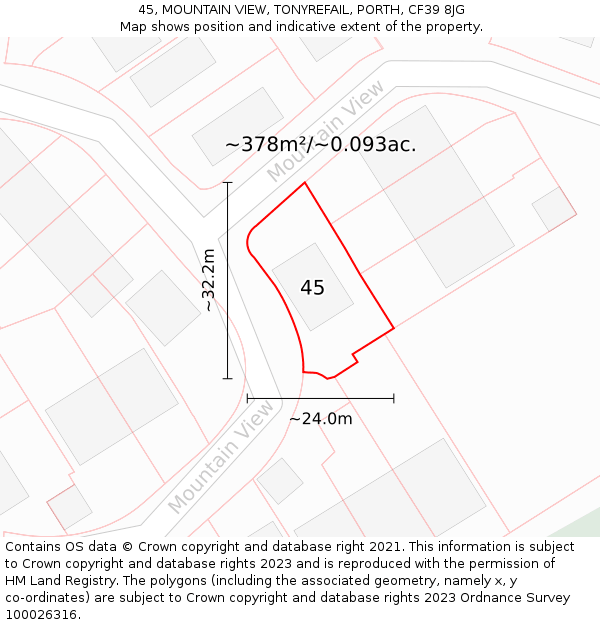45, MOUNTAIN VIEW, TONYREFAIL, PORTH, CF39 8JG: Plot and title map