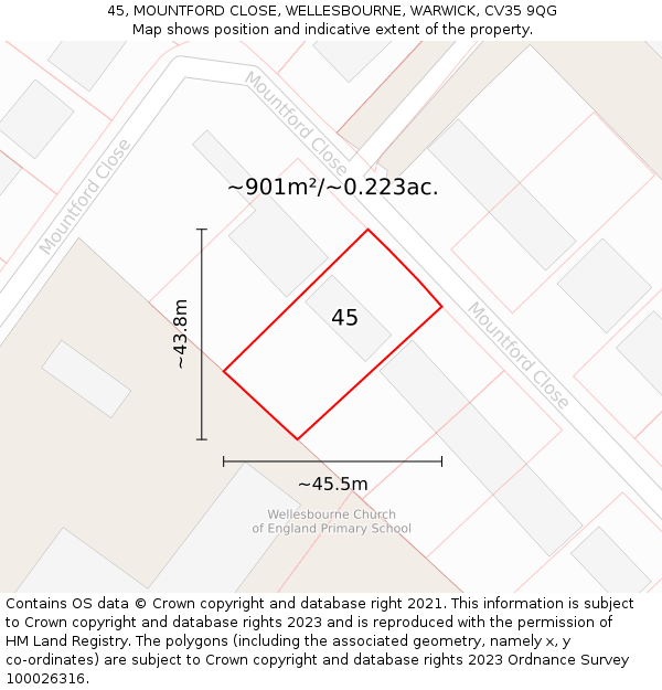 45, MOUNTFORD CLOSE, WELLESBOURNE, WARWICK, CV35 9QG: Plot and title map