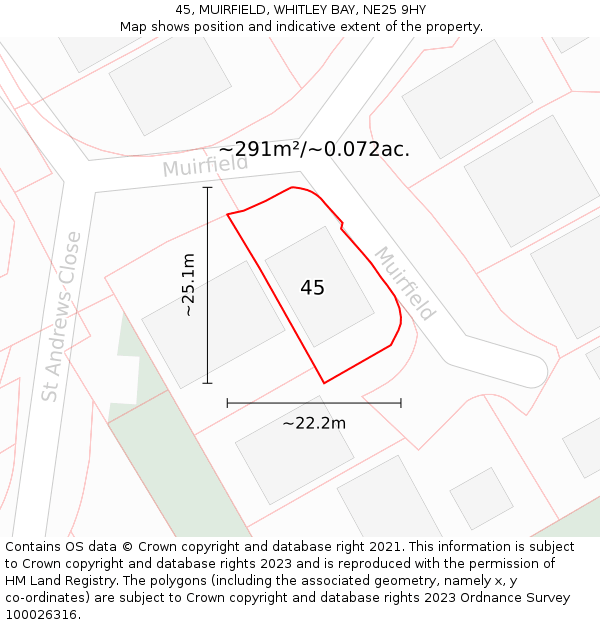 45, MUIRFIELD, WHITLEY BAY, NE25 9HY: Plot and title map