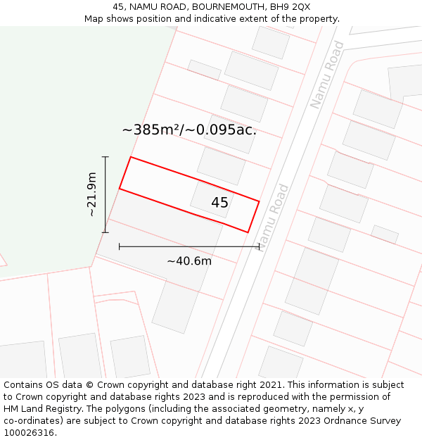 45, NAMU ROAD, BOURNEMOUTH, BH9 2QX: Plot and title map