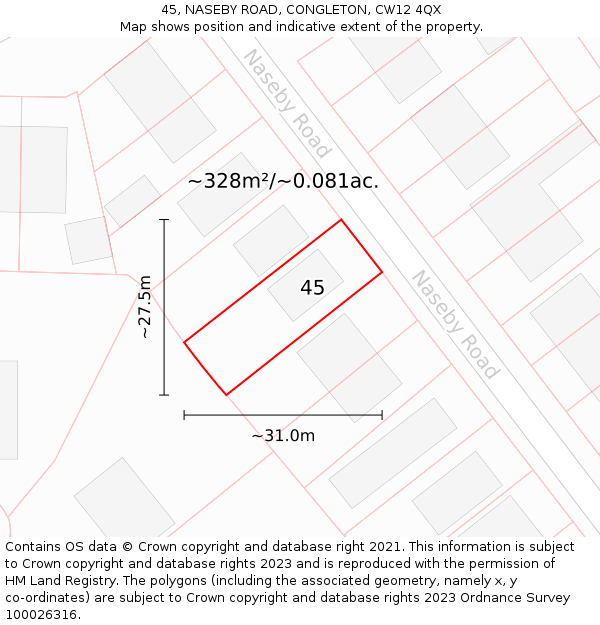 45, NASEBY ROAD, CONGLETON, CW12 4QX: Plot and title map