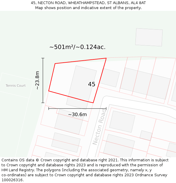 45, NECTON ROAD, WHEATHAMPSTEAD, ST ALBANS, AL4 8AT: Plot and title map