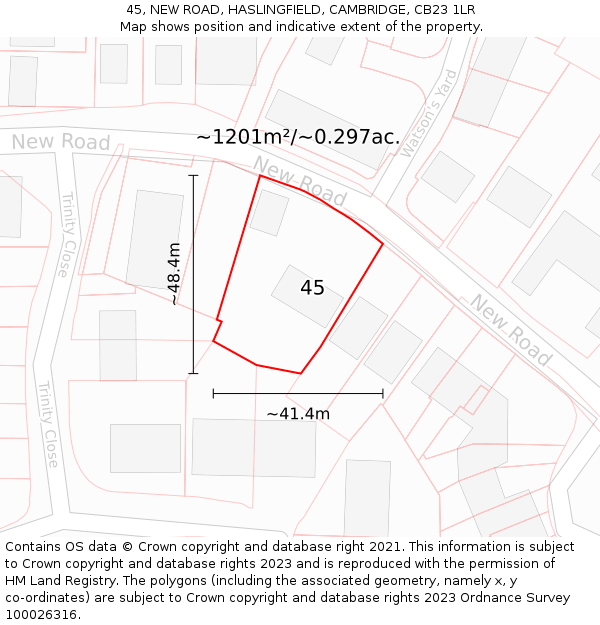 45, NEW ROAD, HASLINGFIELD, CAMBRIDGE, CB23 1LR: Plot and title map
