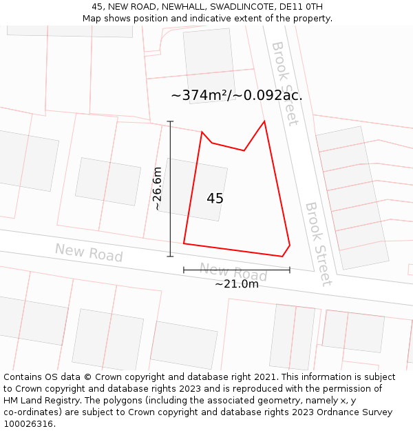 45, NEW ROAD, NEWHALL, SWADLINCOTE, DE11 0TH: Plot and title map
