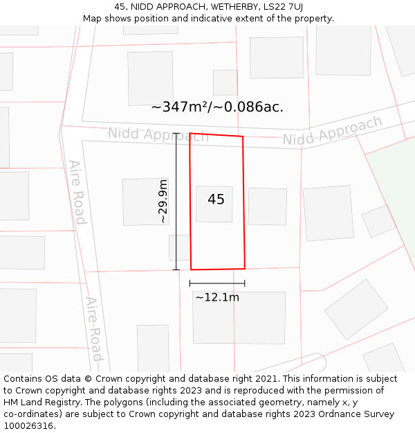 45, NIDD APPROACH, WETHERBY, LS22 7UJ: Plot and title map