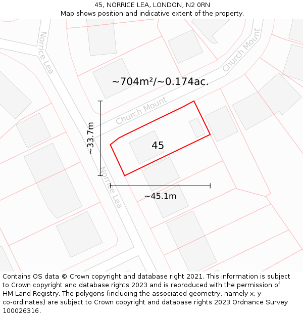 45, NORRICE LEA, LONDON, N2 0RN: Plot and title map
