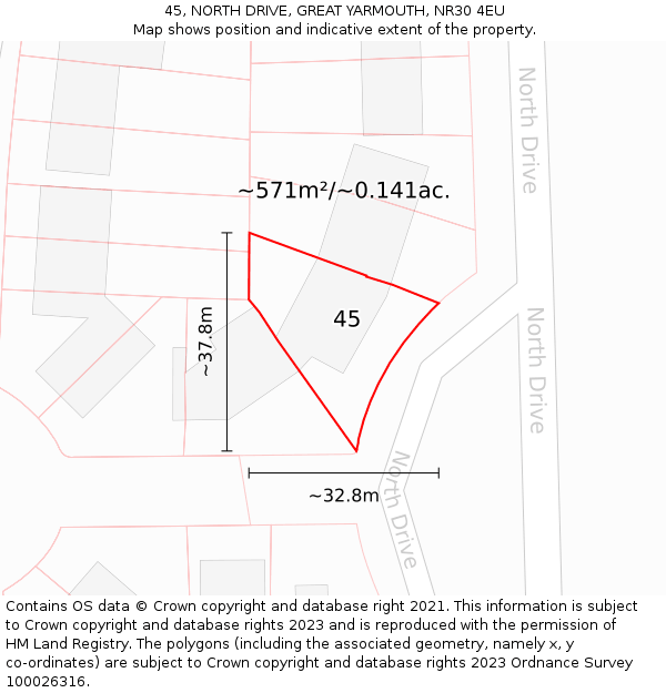 45, NORTH DRIVE, GREAT YARMOUTH, NR30 4EU: Plot and title map