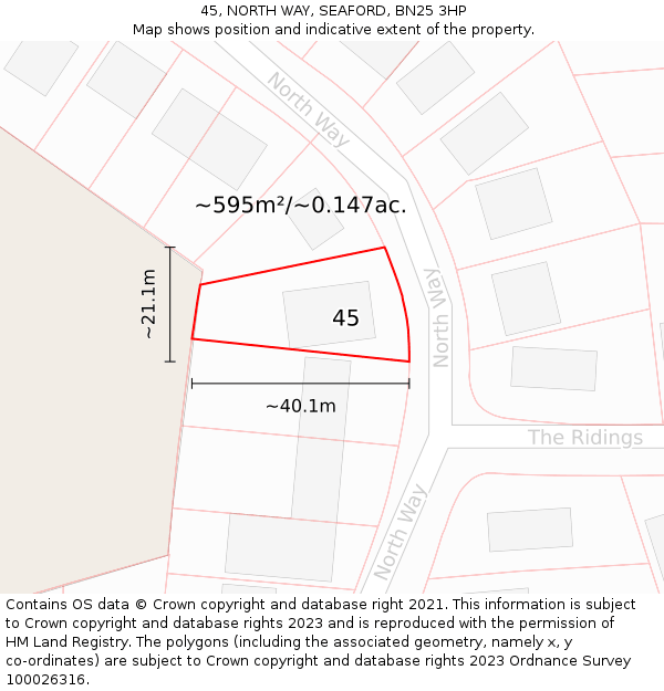 45, NORTH WAY, SEAFORD, BN25 3HP: Plot and title map