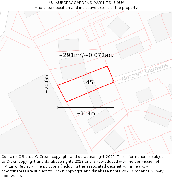 45, NURSERY GARDENS, YARM, TS15 9UY: Plot and title map