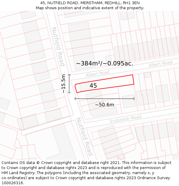 45, NUTFIELD ROAD, MERSTHAM, REDHILL, RH1 3EN: Plot and title map