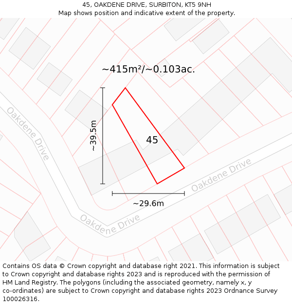 45, OAKDENE DRIVE, SURBITON, KT5 9NH: Plot and title map