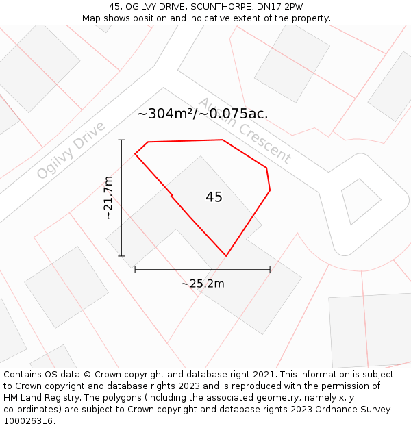 45, OGILVY DRIVE, SCUNTHORPE, DN17 2PW: Plot and title map